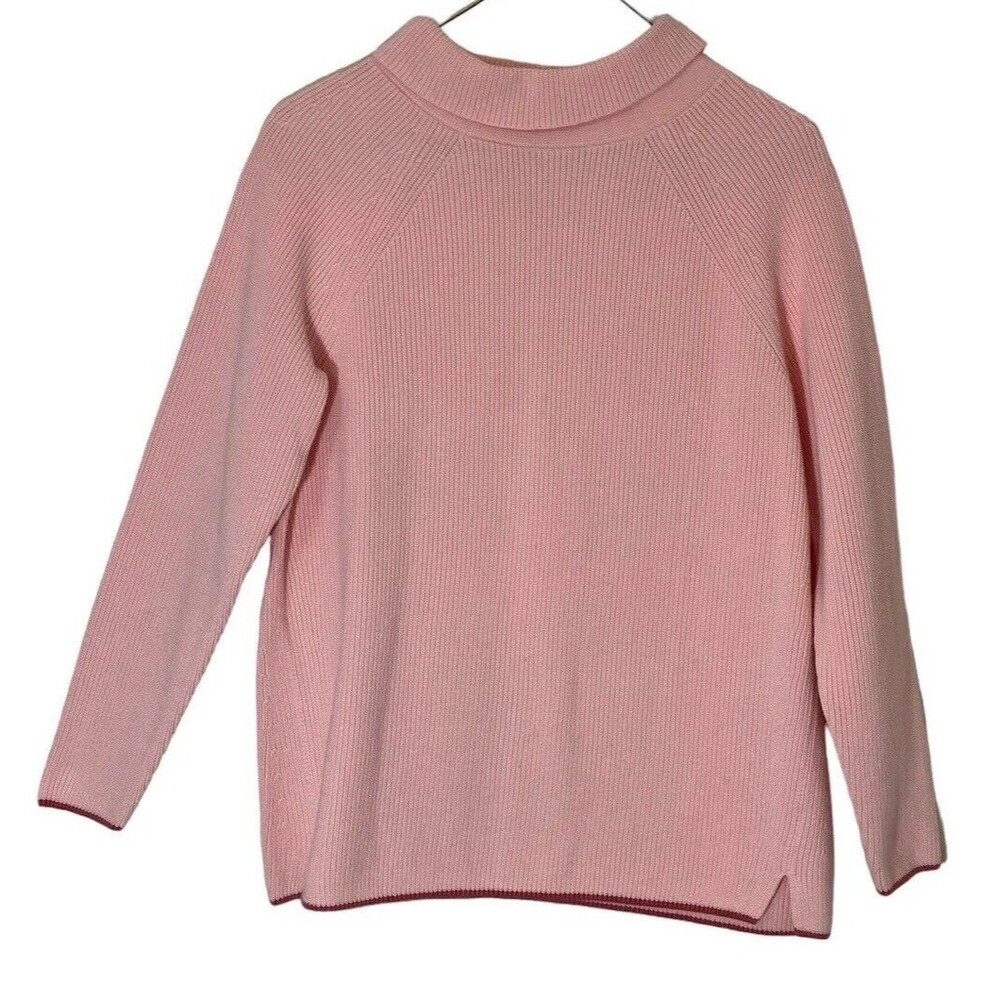 Talbots Womens Sweater M Petite Pink Mock Neck Pima Cotton Pullover Cozycore